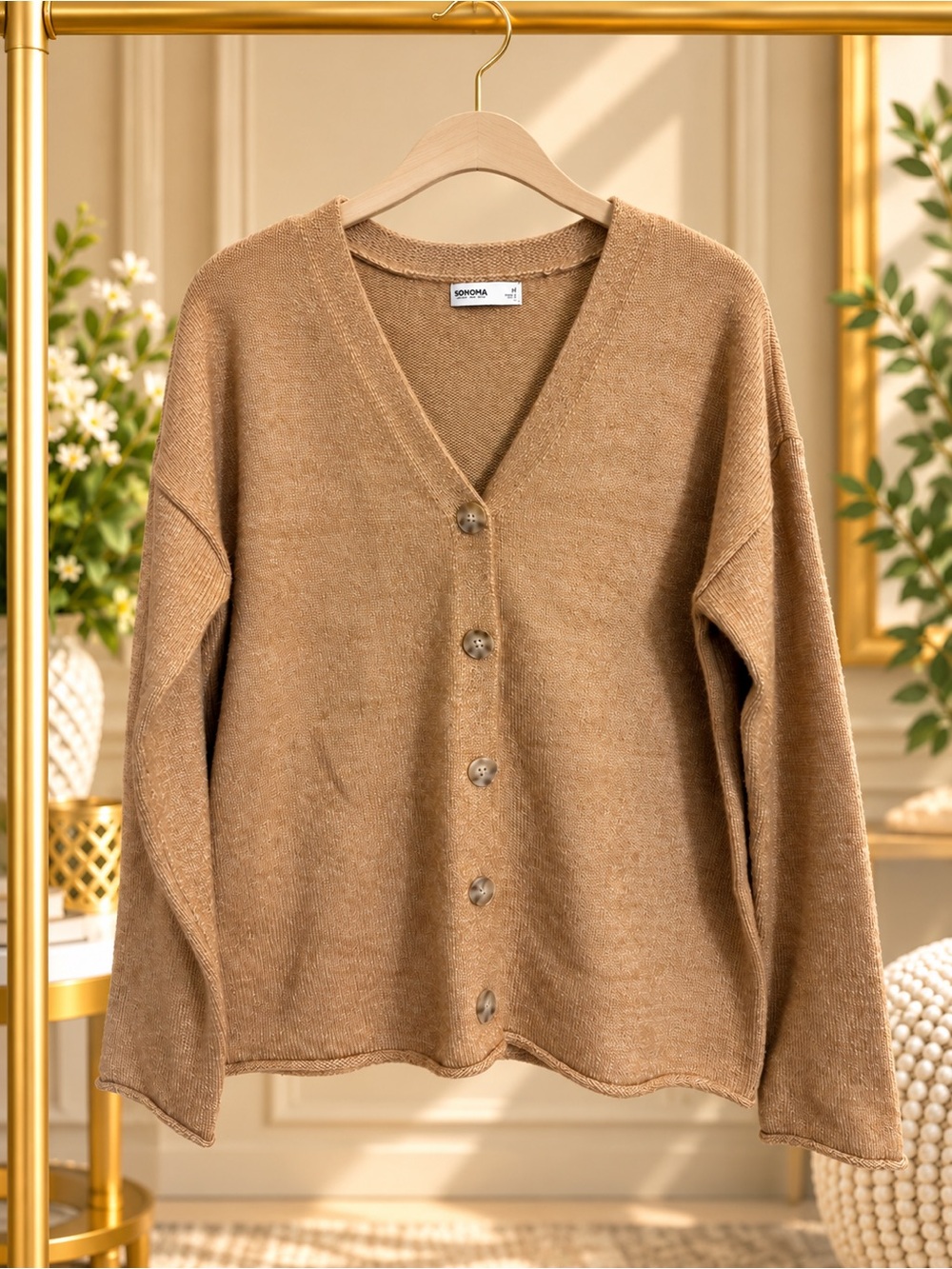 Sonoma Goods for Life Tan Button Front Cardigan Sweater Medium